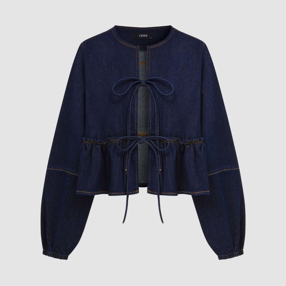 NEW WITHOUT TAGS Cider Dark Denim Blouse with Tie Details Size Small - Picture 4 of 6